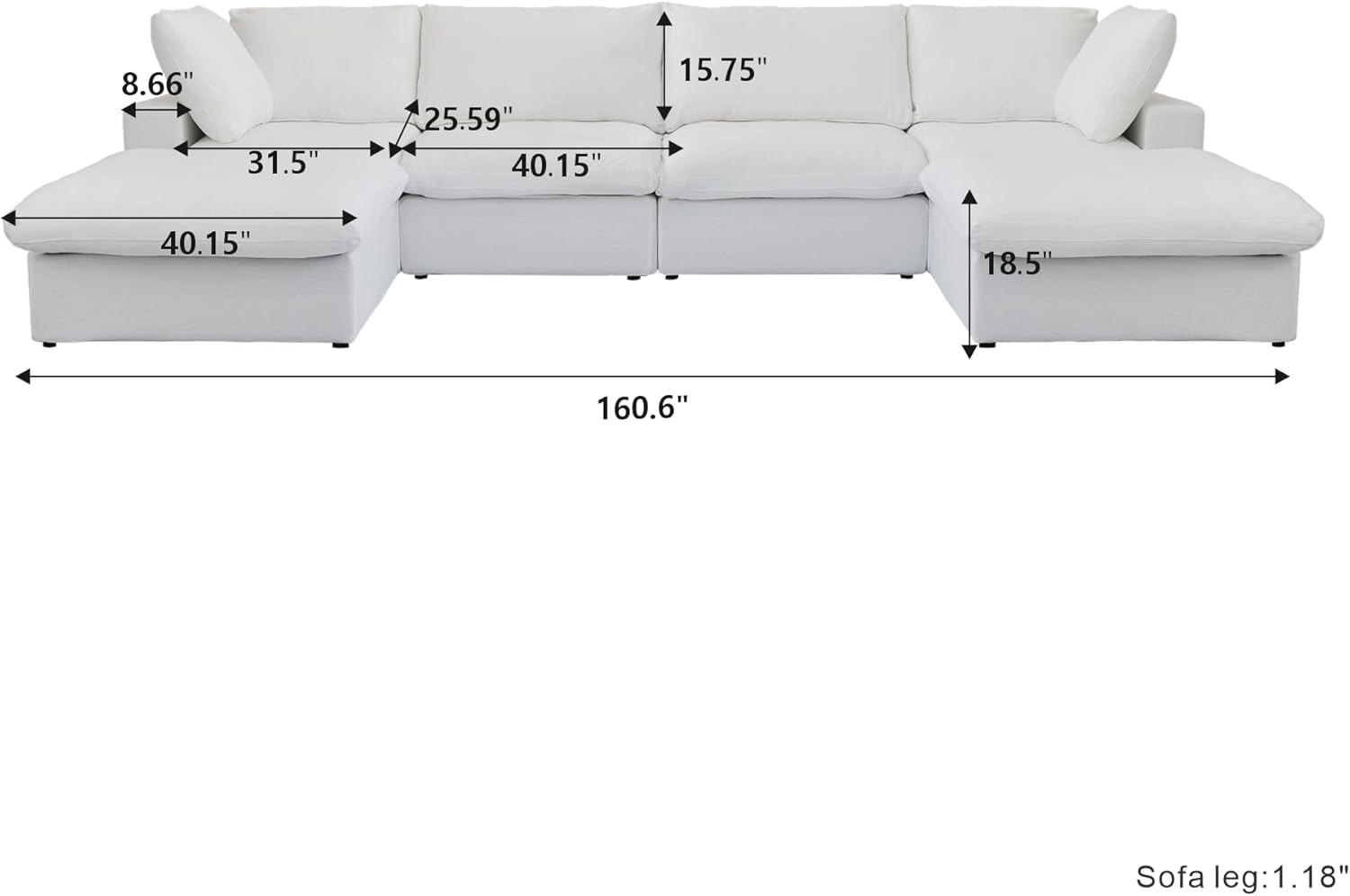 Nuvé® Solace Modular Bouclé Cloud Sofa - Snow White - 4-Seater Sectional Sofa with 2 Ottomans - Nuvé