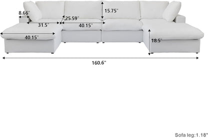 Nuvé® Solace Modular Bouclé Cloud Sofa - Snow White - 4-Seater Sectional Sofa with 2 Ottomans - Nuvé