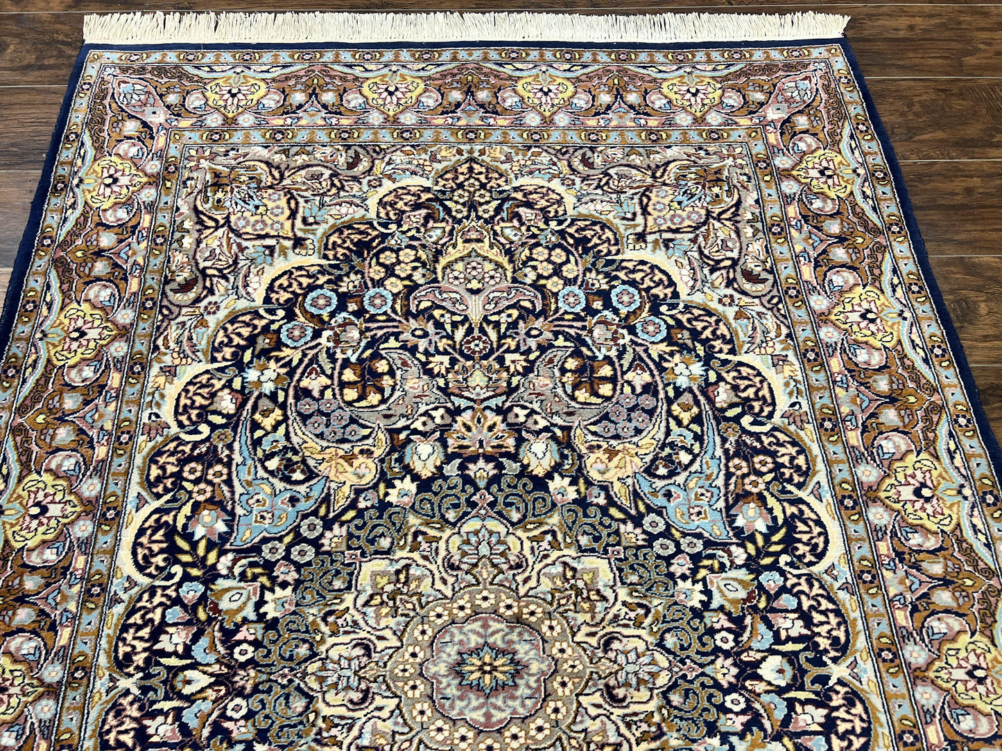 Pak Persian Rug 5x7, Navy Blue Hand Knotted Wool Oriental Carpet 5 x 7 ft, Floral Medallion, Traditional Vintage Pakistani Rug, 225 KPSI - Nuvé