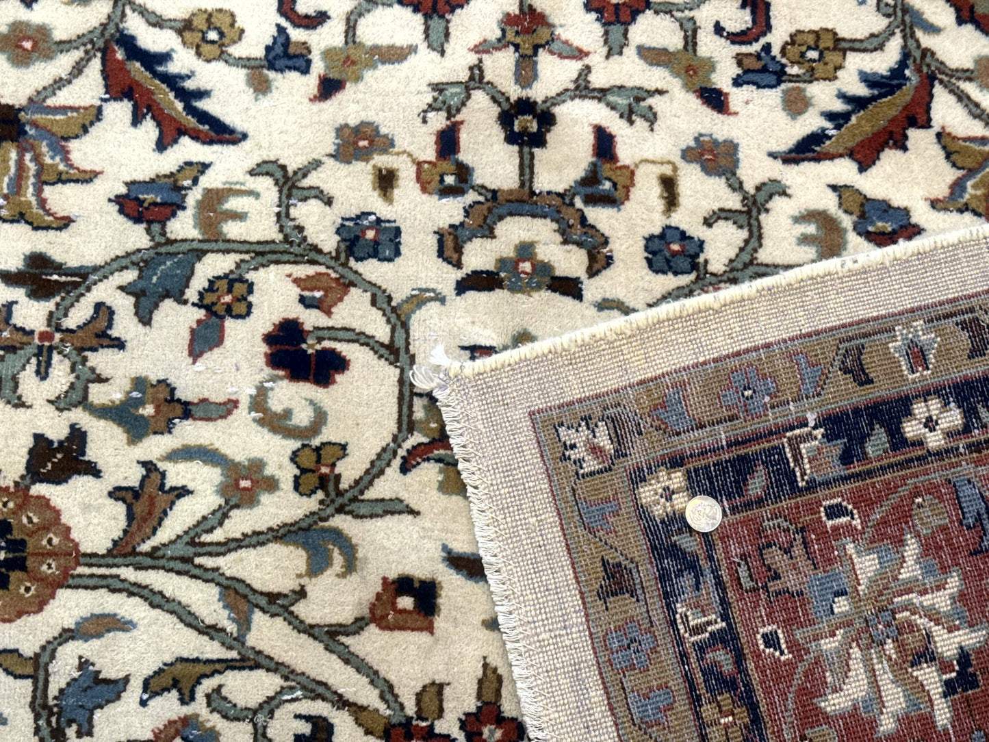 Indo Persian Rug 9x12, Ivory and Red, Traditional Wool Oriental Carpet - Nuvé