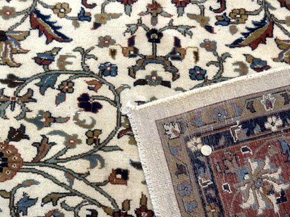 Indo Persian Rug 9x12, Ivory and Red, Traditional Wool Oriental Carpet - Nuvé