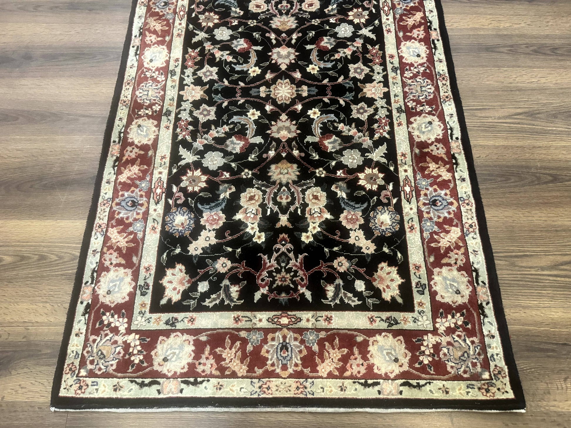 Black Sino Persian Rug 3x5, Wool with Silk Highlights, Floral, Fine 170 KPSI - Nuvé