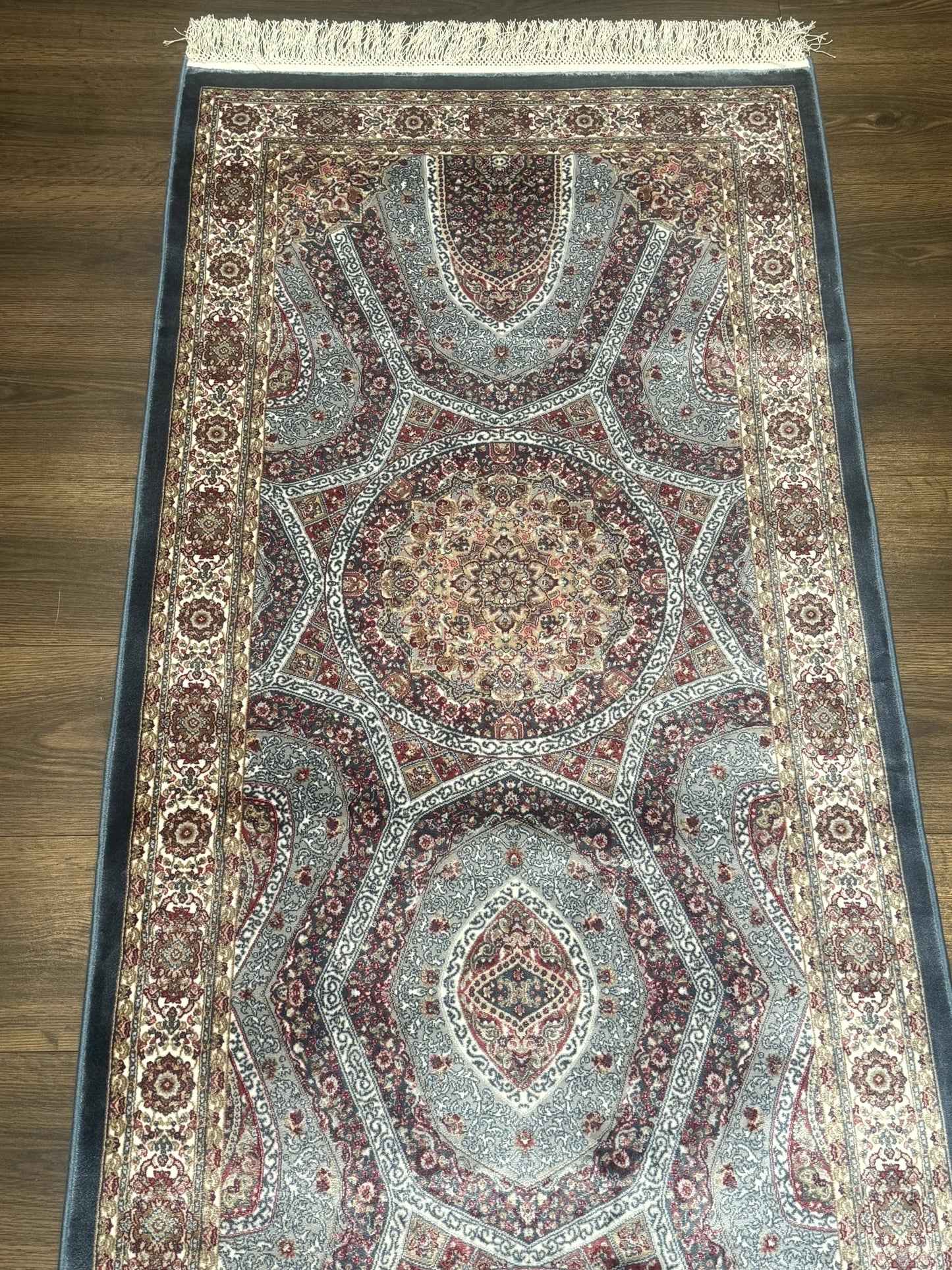 Turkish Silk Runner Rug 2.6 x 10, Light Blue Carpet, Bamboo Silk, New - Nuvé