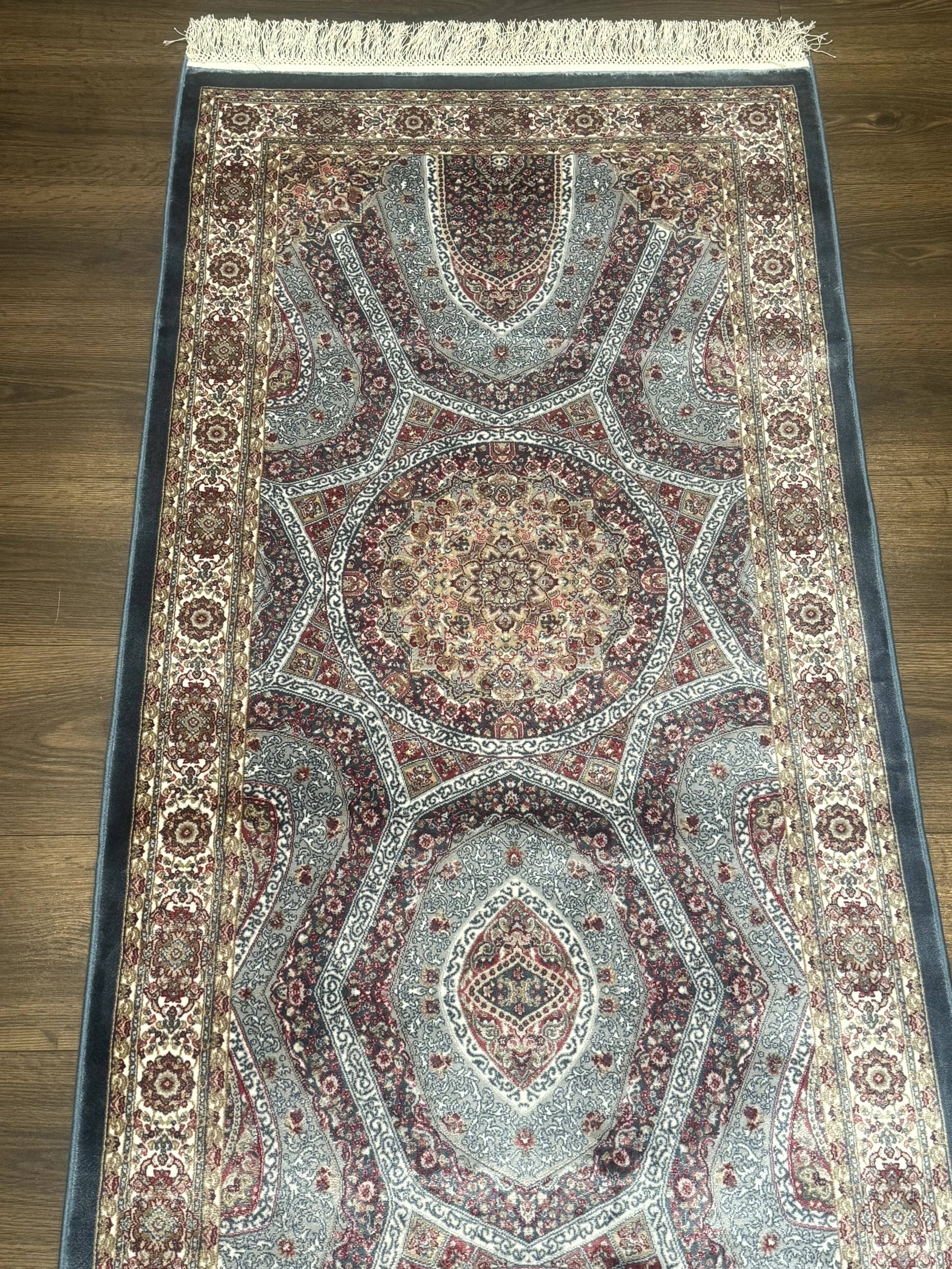 Turkish Silk Runner Rug 2.6 x 10, Light Blue Carpet, Bamboo Silk, New - Nuvé
