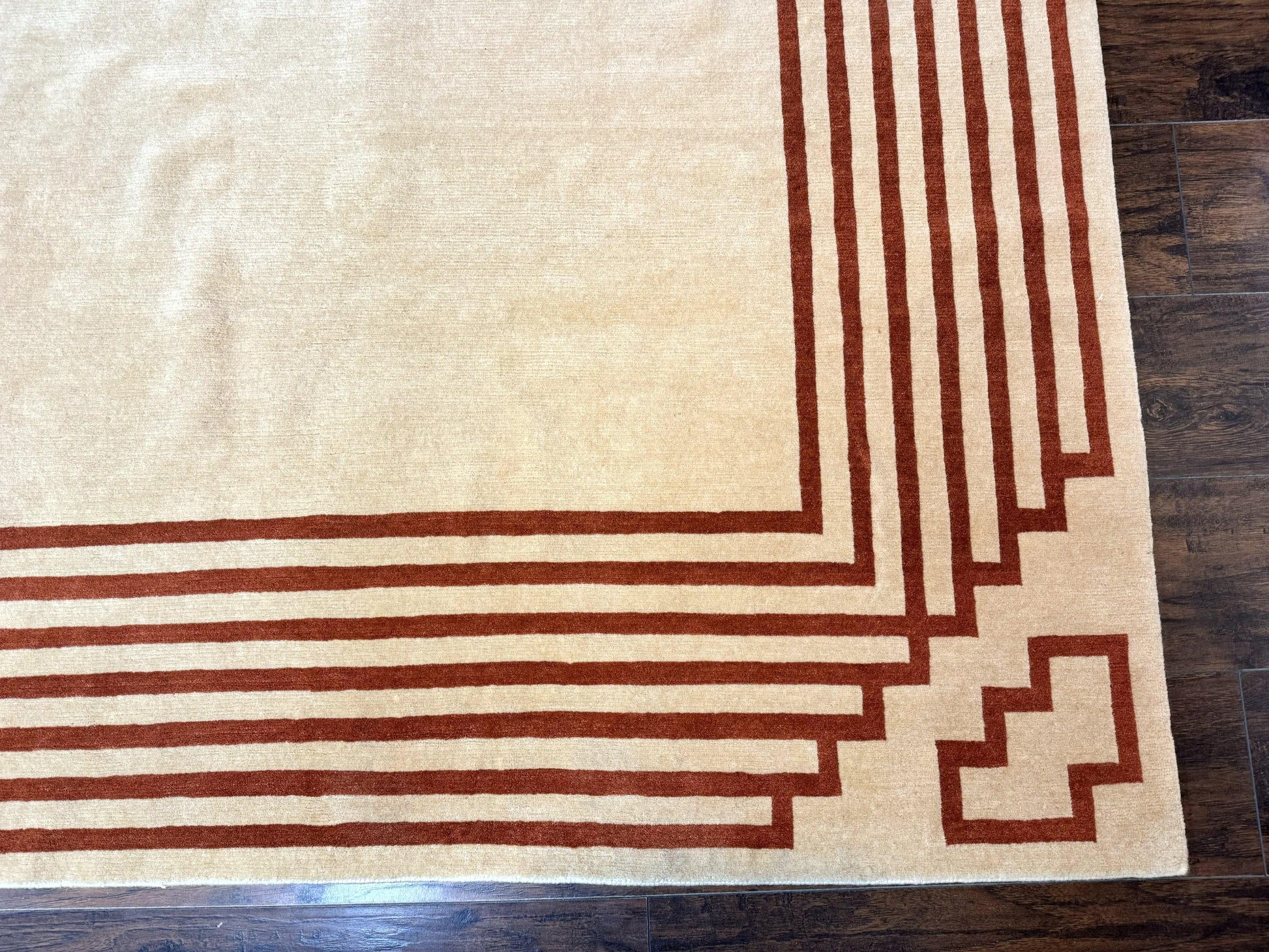 Modern Tibetan Rug 11 x 14.6, Wool and Silk, Simple Design, Handmade Large Area Rug, Cream - Nuvé