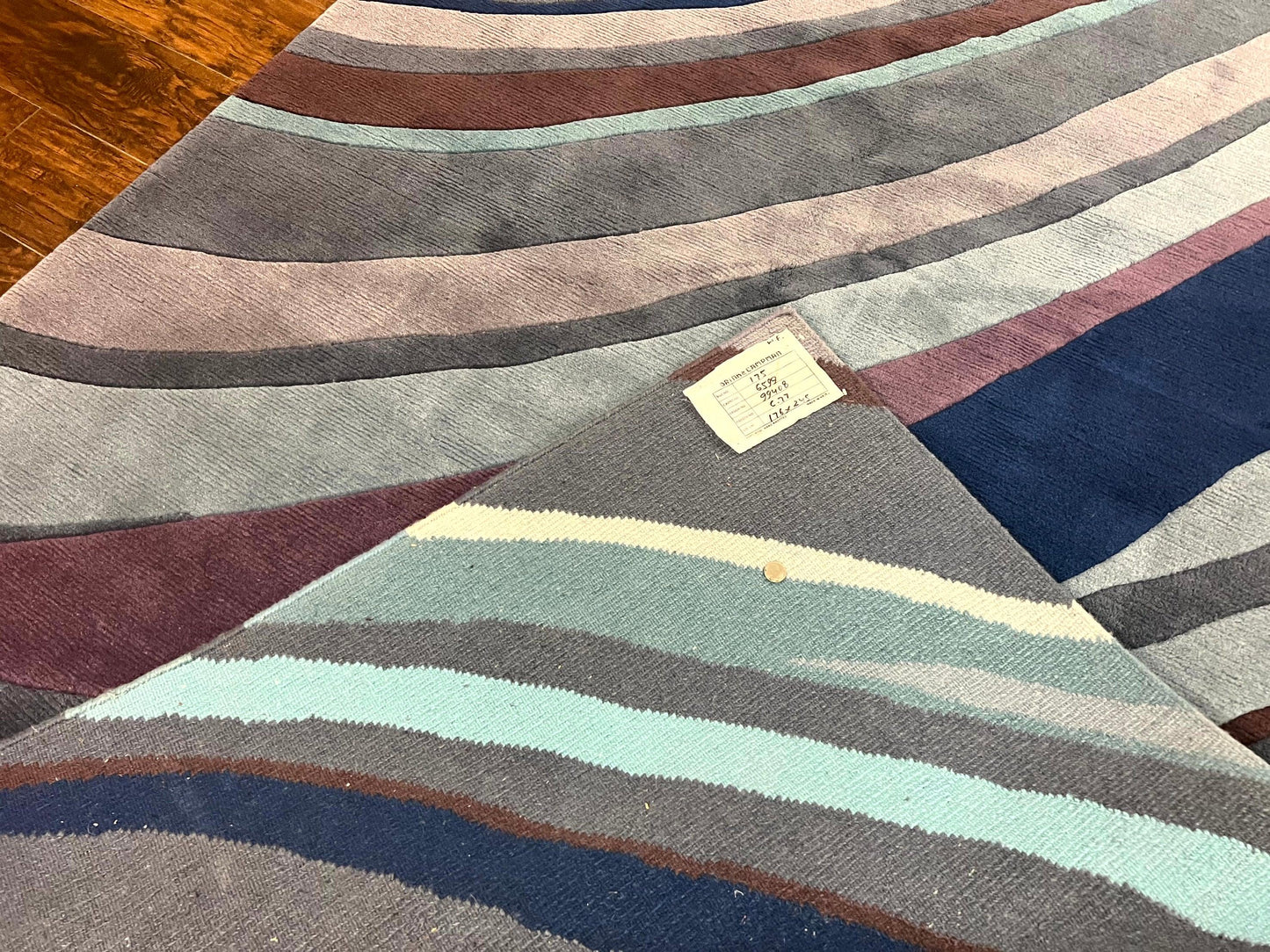 Modern Nepali Handmade Wool Rug 6x8, Blues Gray Mauve, Abstract, Nepali Tibetan Rug - Nuvé