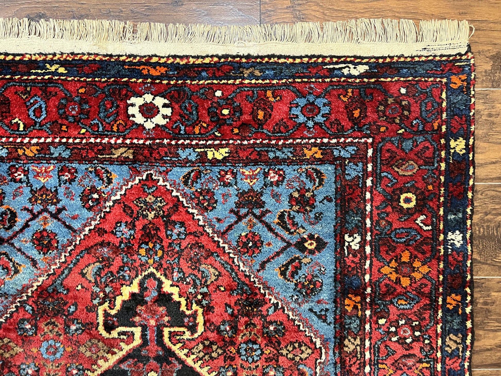 Antique Persian Tribal Rug 4x7, Wool Handmade 1920s Carpet, Red Blue, Persian Hamadan Rug - Nuvé