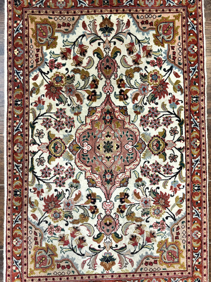 Small Persian Tabriz Rug 2x3, Floral Medallion, Wool and Silk, 340 KPSI - Nuvé