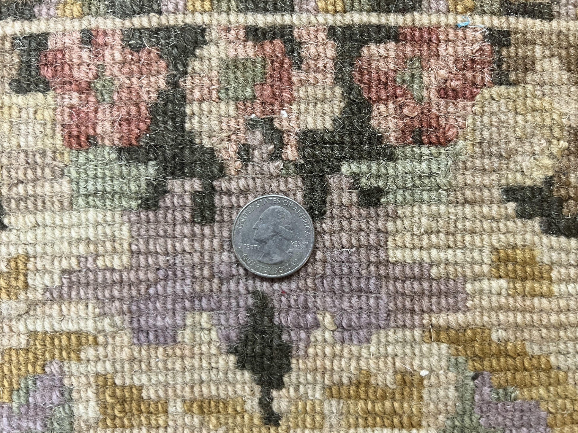 Tibetan Runner Rug 2.6 x 10, French Aubusson Pattern, Gold Olive Green, Vintage Handmade European Design, Wool Hallway Rug - Nuvé