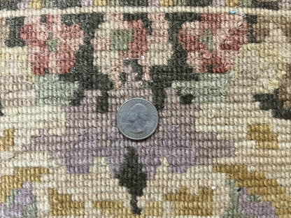 Tibetan Runner Rug 2.6 x 10, French Aubusson Pattern, Gold Olive Green, Vintage Handmade European Design, Wool Hallway Rug - Nuvé