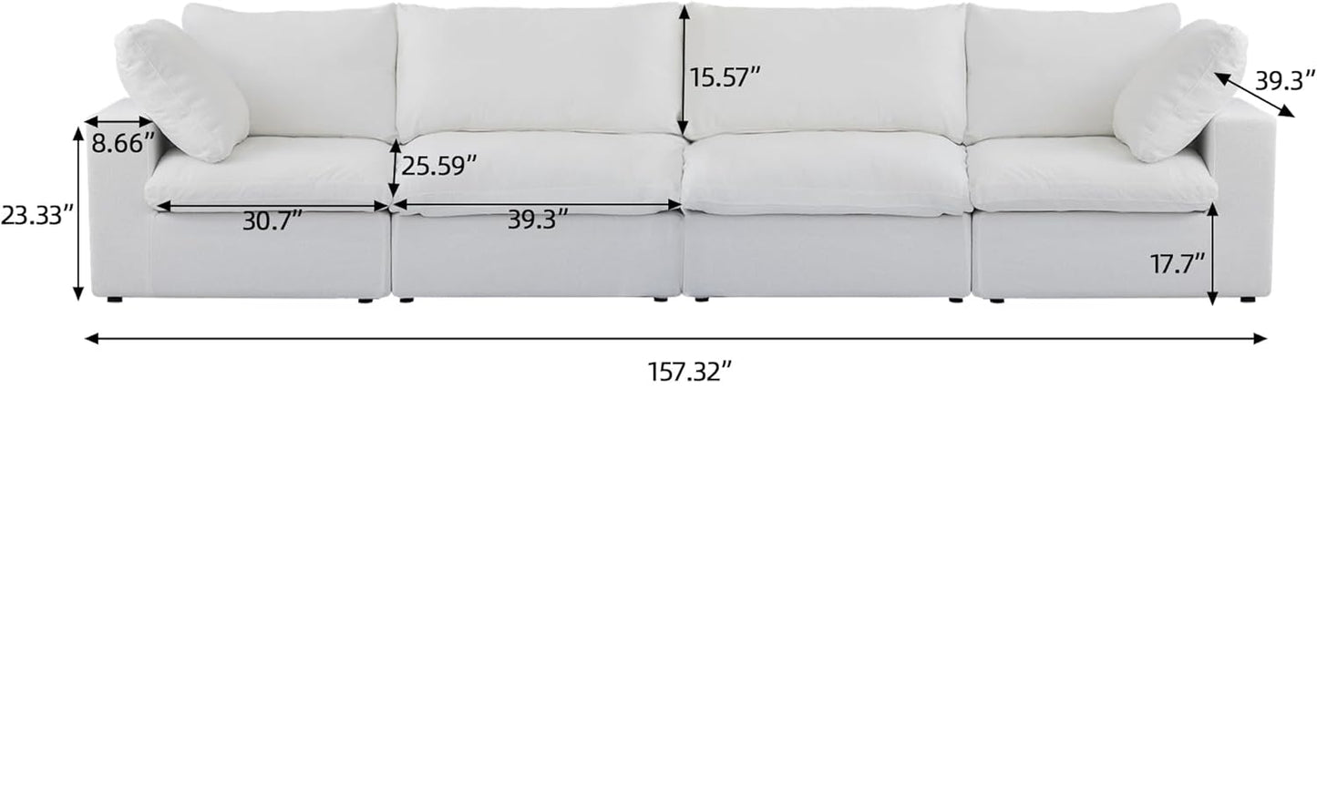 Nuvé® Solace Modular Bouclé Cloud Sofa - Snow White - 4-Seater Sofa - Nuvé