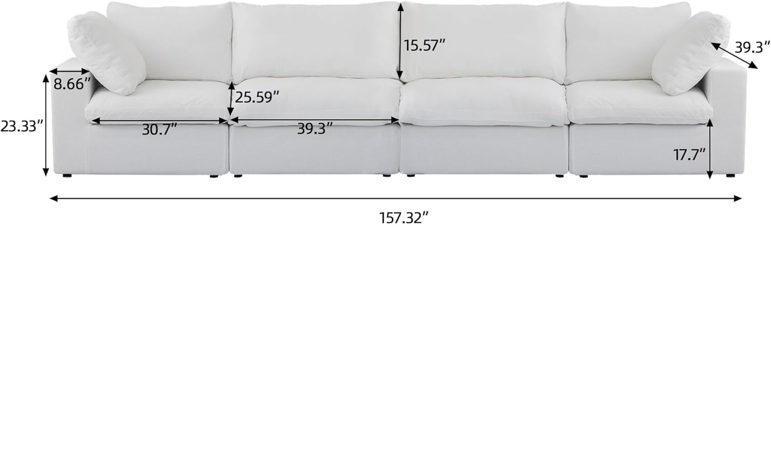 Nuvé® Solace Modular Bouclé Cloud Sofa - Snow White - 4-Seater Sofa - Nuvé