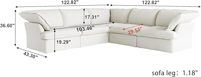 Sabi Modular Boucle Cloud Sofa - Snow White - 5-Seater Sectional Sofa with Ottoman - Nuvé