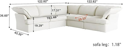 Sabi Modular Boucle Cloud Sofa - Snow White - 5-Seater Sectional Sofa with Ottoman - Nuvé