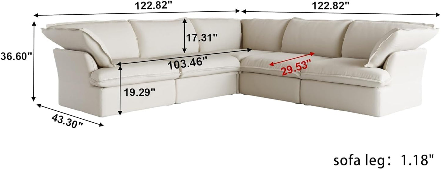 Sabi Modular Boucle Cloud Sofa - Beige - 5-Seater Corner Sectional (V-Shaped) - Nuvé