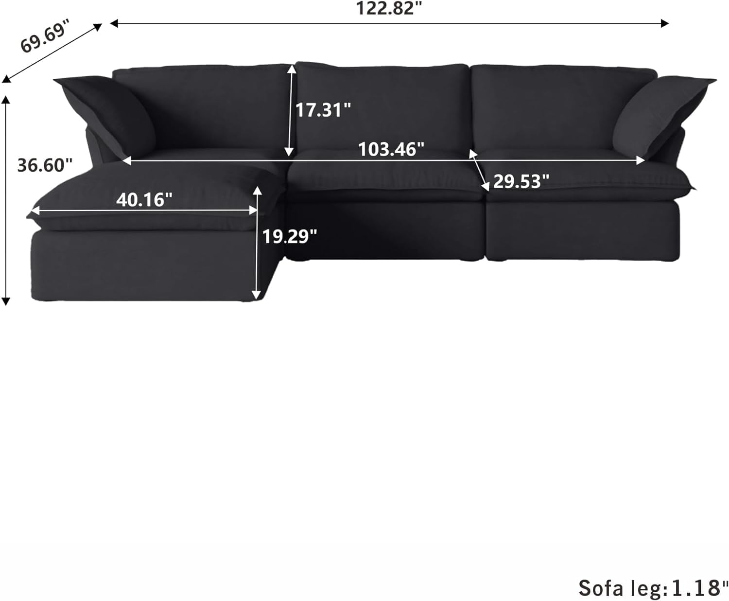 Sabi Modular Boucle Cloud Sofa - Obsidian Black - 3-Seater Sectional Sofa with Ottoman - Nuvé