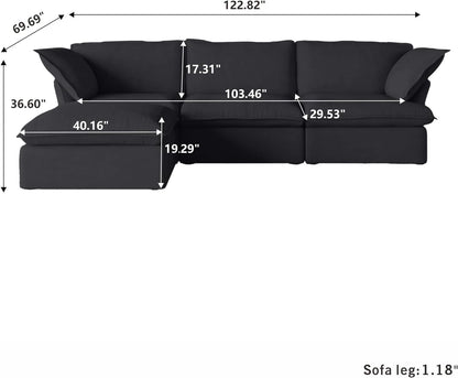 Sabi Modular Boucle Cloud Sofa - Obsidian Black - 3-Seater Sectional Sofa with Ottoman - Nuvé