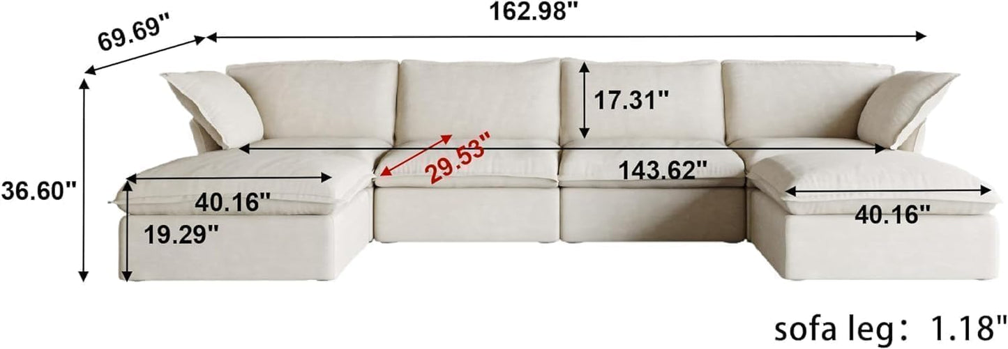Sabi Modular Boucle Cloud Sofa - Beige - 4-Seater Sectional Sofa with 2 Ottomans - Nuvé