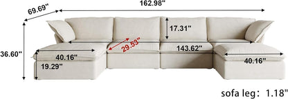 Sabi Modular Boucle Cloud Sofa - Beige - 4-Seater Sectional Sofa with 2 Ottomans - Nuvé
