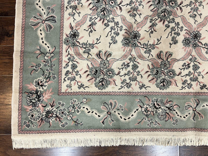 Belgium Power Loomed Rug 8x11, Ivory and Green, Wool Carpet, Floral - Nuvé