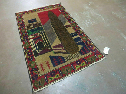 3' X 4' New Vintage Handmade Afghan Balouch Tribal Wool Pictorial Rug # 281
