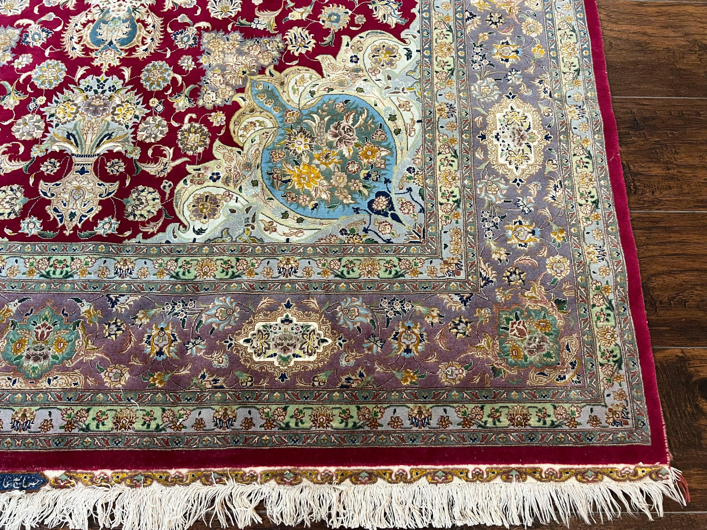 Stunning Persian Tabriz Rug 5x7, Signed by Masterweaver, Maroon, Floral Medallion, Ultra Fine 70 Raj 625 KPSI, Kork Wool Silk Foundation, Handmade - Nuvé