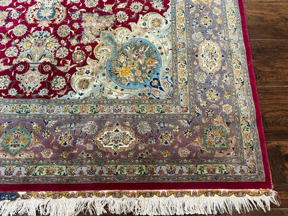 Stunning Persian Tabriz Rug 5x7, Signed by Masterweaver, Maroon, Floral Medallion, Ultra Fine 70 Raj 625 KPSI, Kork Wool Silk Foundation, Handmade - Nuvé