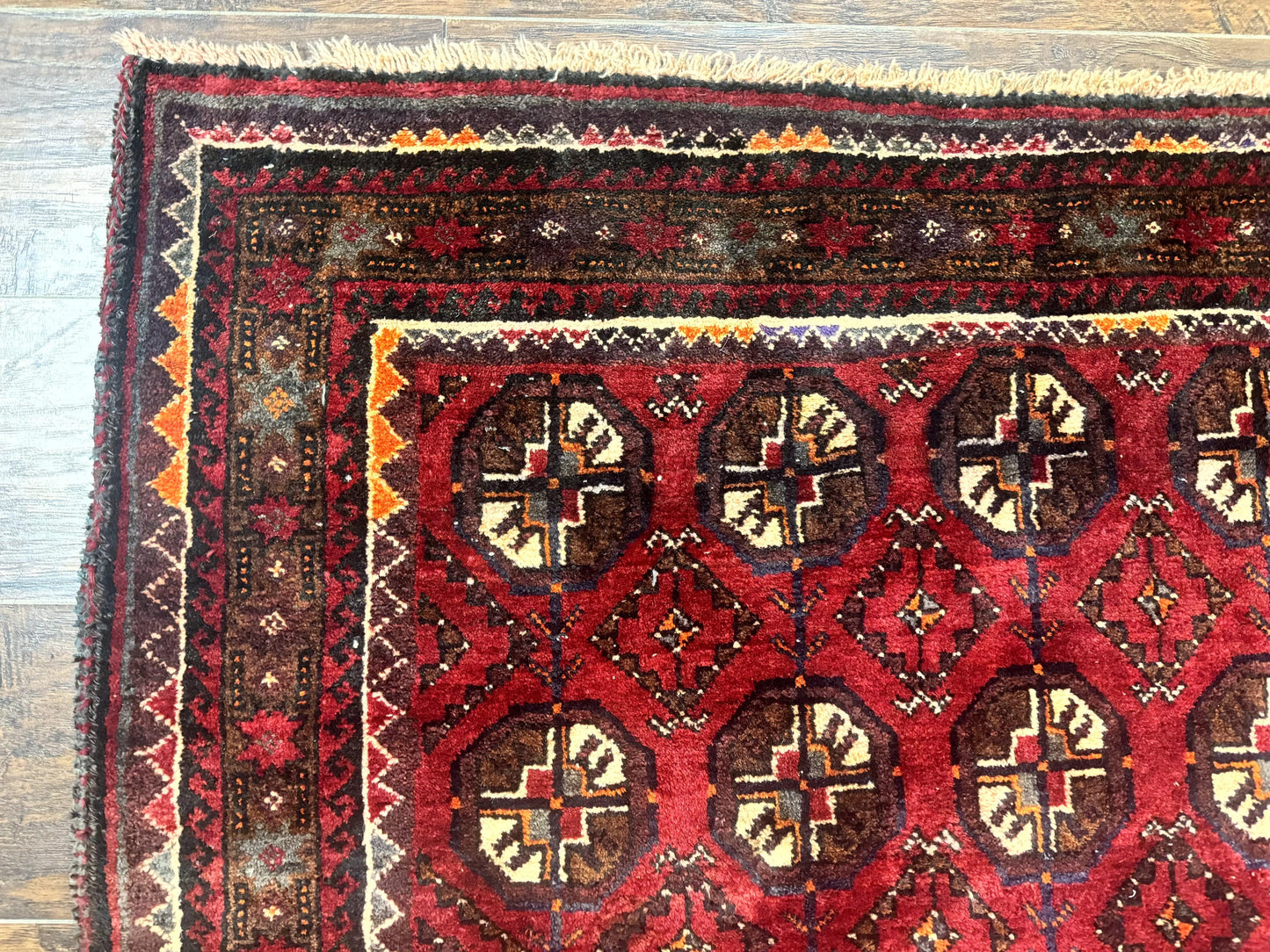 Persian Turkoman Tribal Rug 4x8, Handmade Vintage Wool Carpet, Red, Bohemian Rug - Nuvé