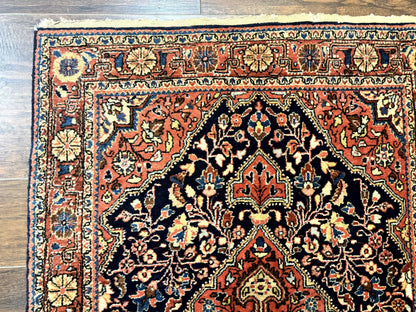 Persian Sarouk Rug 3.6 x 5, Medallion Rug, Red and Midnight Blue, Handmade Semi Antique Vintage Wool Carpet - Nuvé