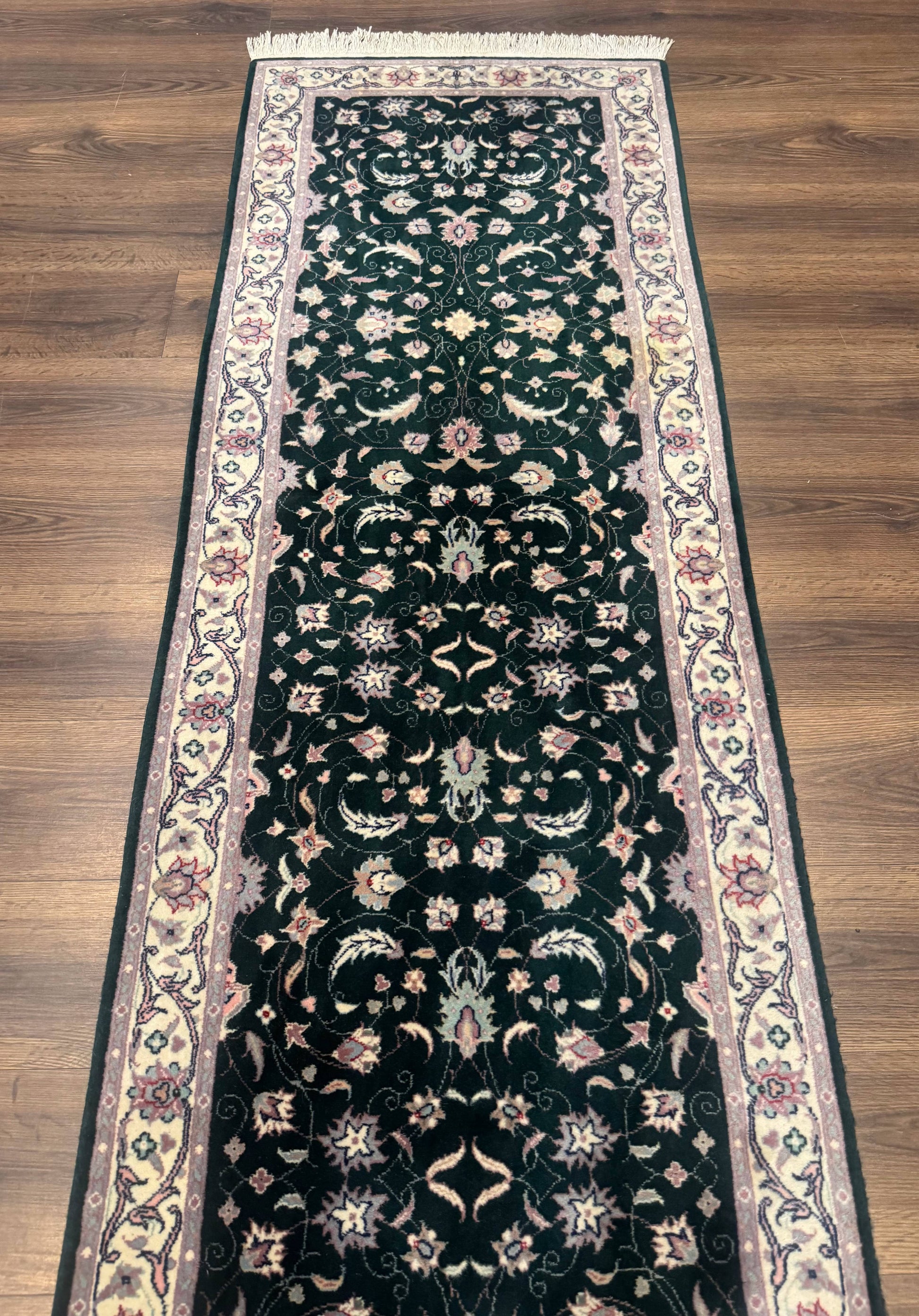Pak Persian Runner Rug 2.6 x 10, Dark Green and Beige, Floral Allover - Nuvé