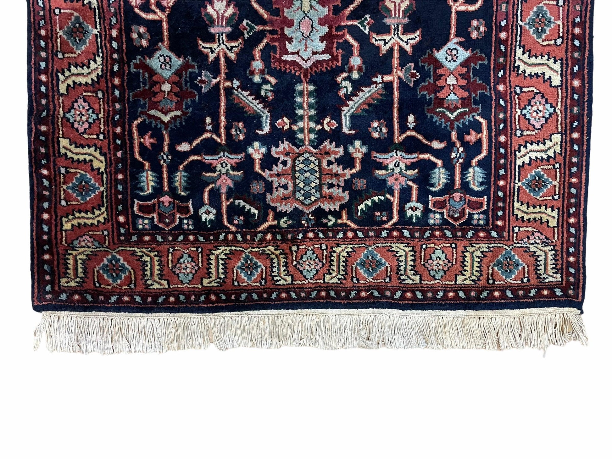 4x6 Vintage Handmade Wool Geometric Rug Organic Dyes Blue Red Hand-Knotted Rug - Nuvé