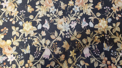 6x9 Vintage Needlepoint Rug Petitepoint Carpet Butterflies Floral Design Dark Brown & Tan 6 x 9 Handmade Flatweave Area Rug - Nuvé