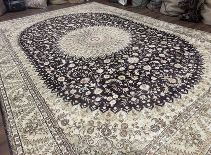 Indian Kashmiri Silk Rug 10x14, Floral Medallion - Nuvé