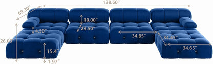 Nuvé® Takumi Velvet Modular Bouclé Cloud Sofa - Blue - 3-Seater Sofa with 2 Ottoman - Nuvé