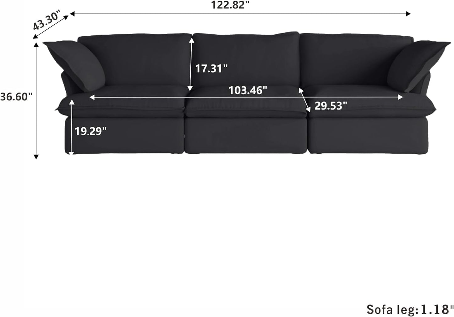 Sabi Modular Boucle Cloud Sofa - Obsidian Black - 3-Seater Sofa - Nuvé