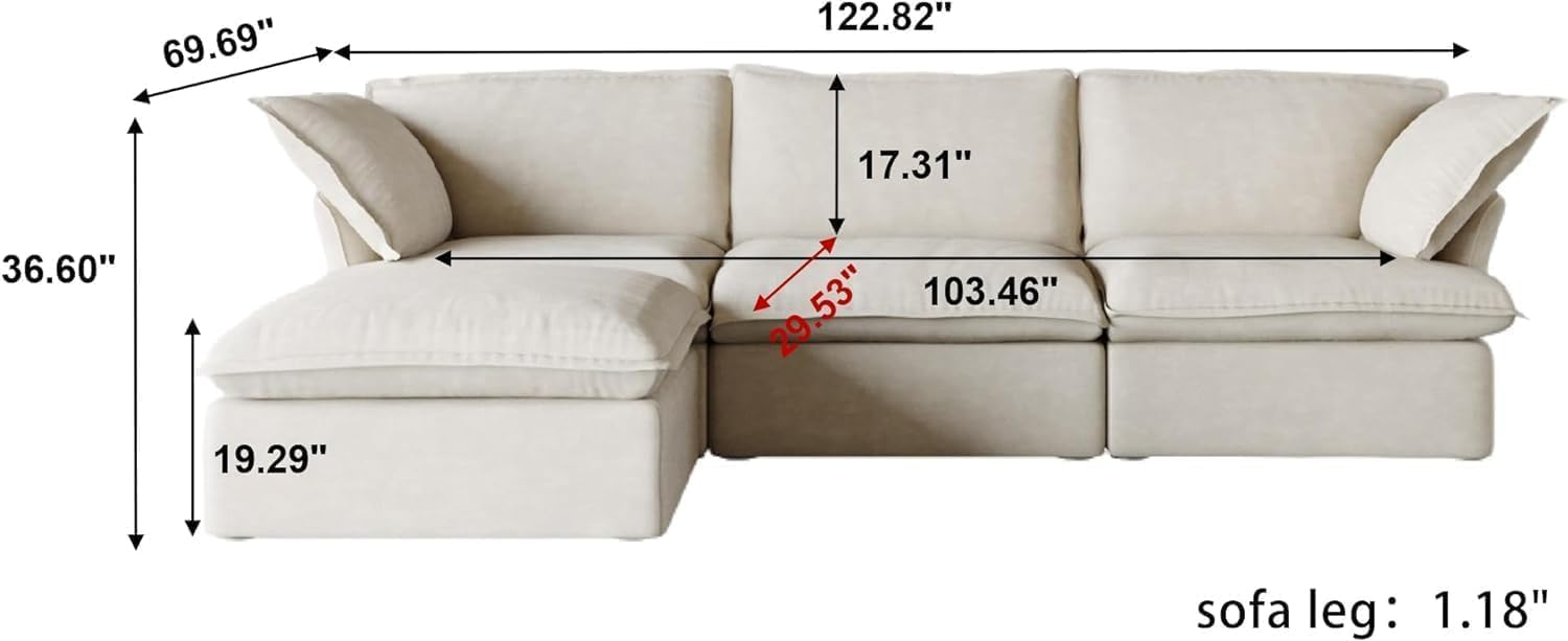 Sabi Modular Boucle Cloud Sofa - Beige - 3-Seater Sectional Sofa with Ottoman - Nuvé