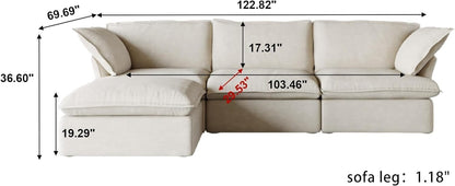Sabi Modular Boucle Cloud Sofa - Beige - 3-Seater Sectional Sofa with Ottoman - Nuvé