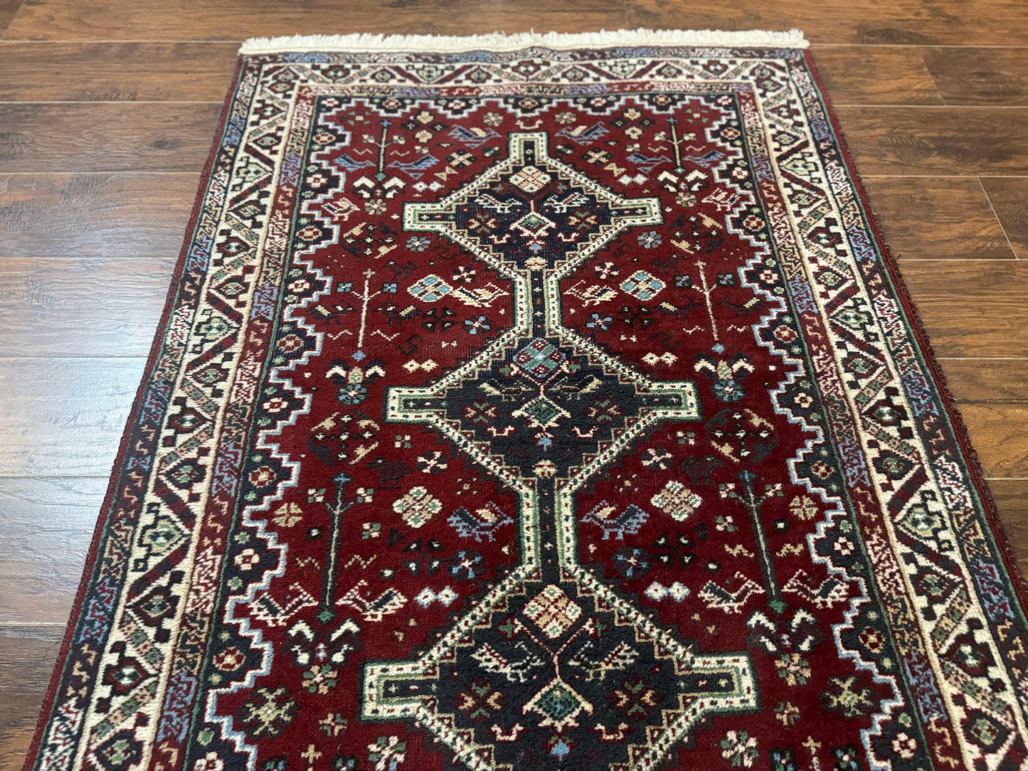 Persian Afshar Rug 4x5 Red Navy Geometric Tribal Wool Carpet - Nuvé