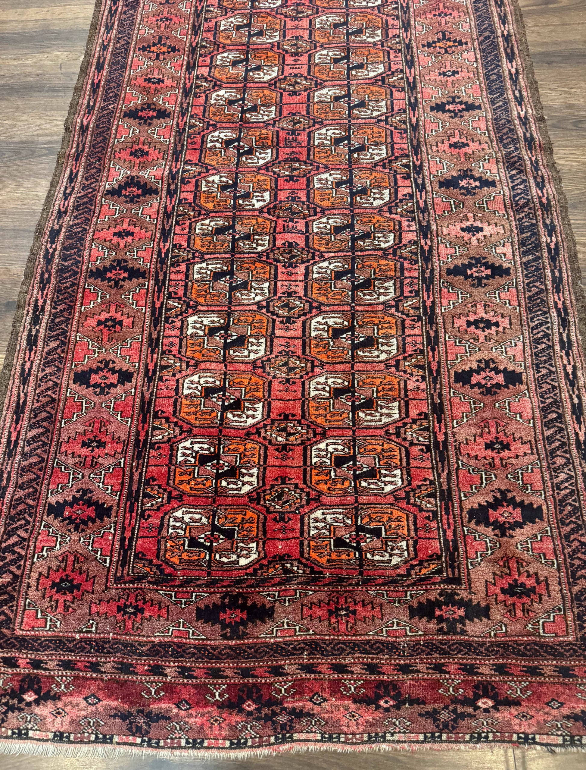 Antique Turkoman Rug 3.7 x 6.7, Red, Wool Runner Rug - Nuvé