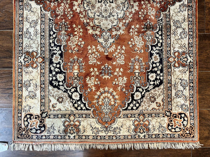 Turkish Silk Rug 3x5, Very Fine 400 KPSI, Floral Medallion, Handmade Hand Knotted Silk on Silk Oriental Carpet - Nuvé