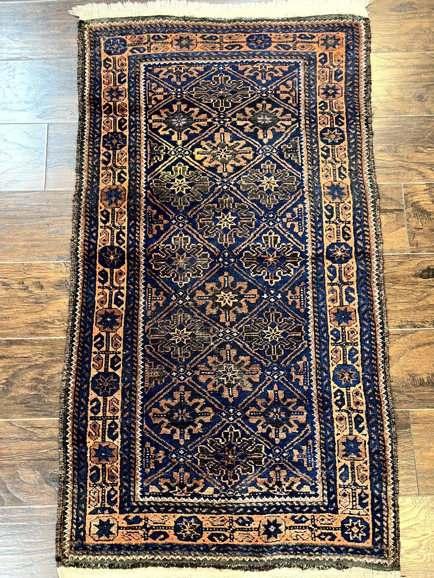 Small Antique Persian Rug 2.7 x 4.7, Handmade Wool Rug, Navy Blue, Balouch Rug, Tribal Rug - Nuvé