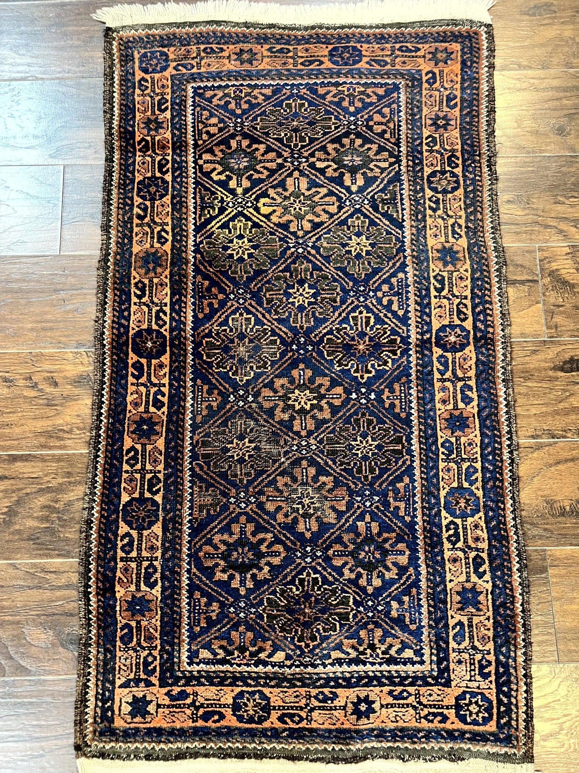 Small Antique Persian Rug 2.7 x 4.7, Handmade Wool Rug, Navy Blue, Balouch Rug, Tribal Rug - Nuvé