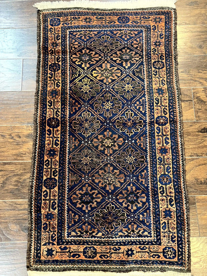 Small Antique Persian Rug 2.7 x 4.7, Handmade Wool Rug, Navy Blue, Balouch Rug, Tribal Rug - Nuvé