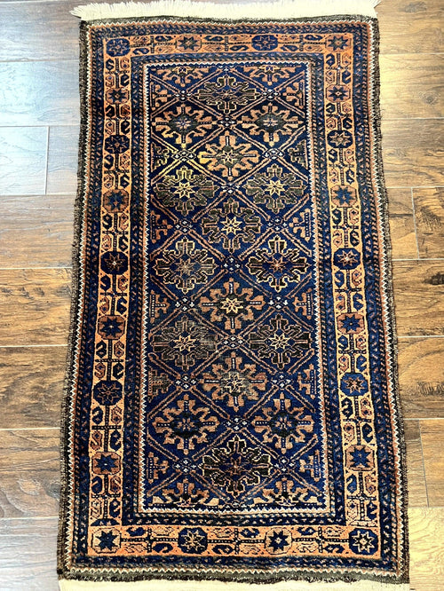 Small Antique Persian Rug 2.7 x 4.7, Handmade Wool Rug, Navy Blue, Balouch Rug, Tribal Rug - Nuvé
