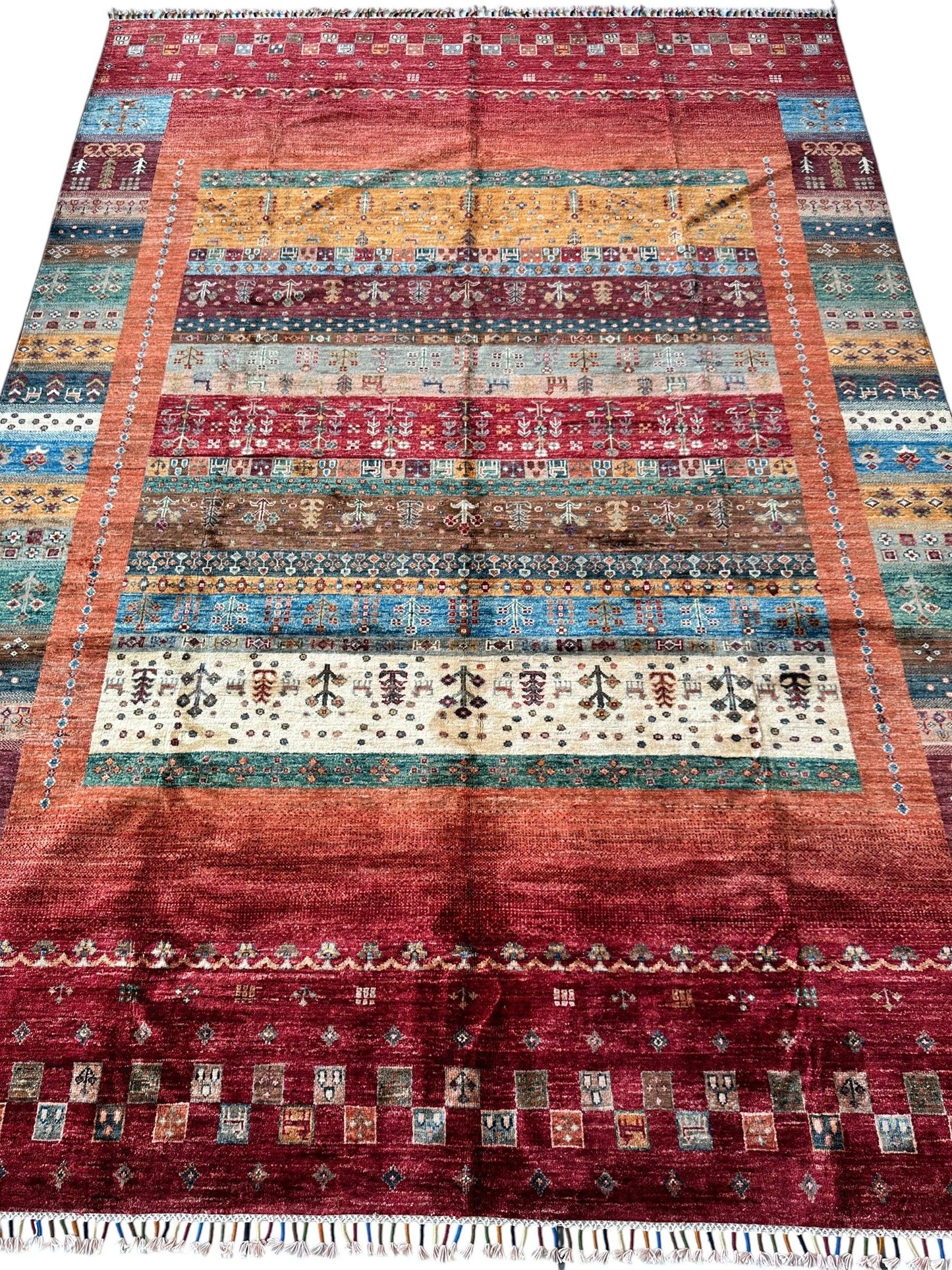 Afghani Khorjin Wool Rug – 7' x 9'10" – Vibrant Geometric & Tribal Patterns - Nuvé
