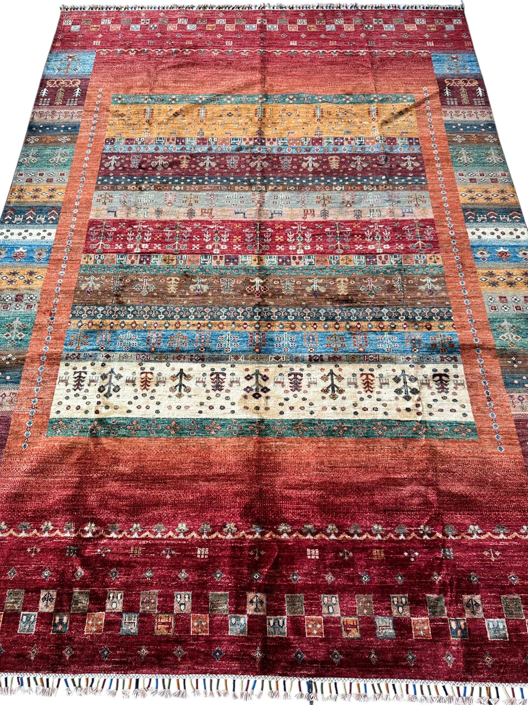 Afghani Khorjin Wool Rug – 7' x 9'10" – Vibrant Geometric & Tribal Patterns - Nuvé