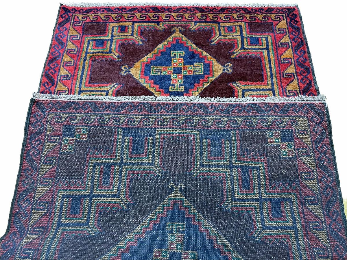 2'11" X 4'6" Vintage Handmade Tribal Wool Rug Balouchi Rug Afghan Rug Geometric