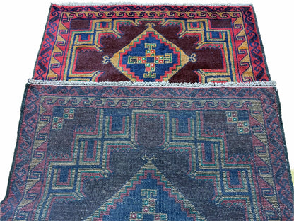 2'11" X 4'6" Vintage Handmade Tribal Wool Rug Balouchi Rug Afghan Rug Geometric
