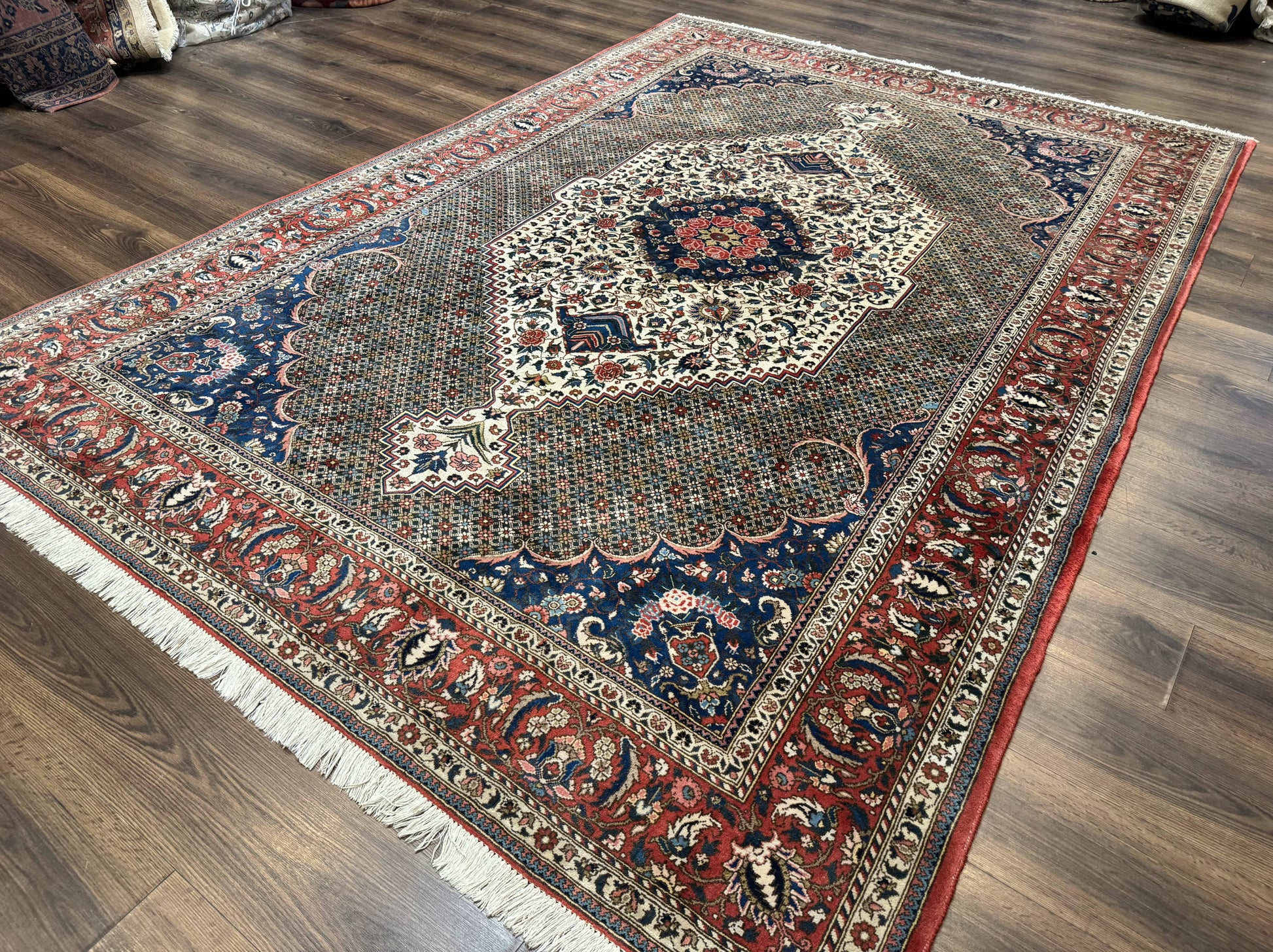 Persian Rug 7x10, Bakhtiari Saman Rug, Unique Design and Colors, Ivory Red Blue, Large Tribal Rug - Nuvé