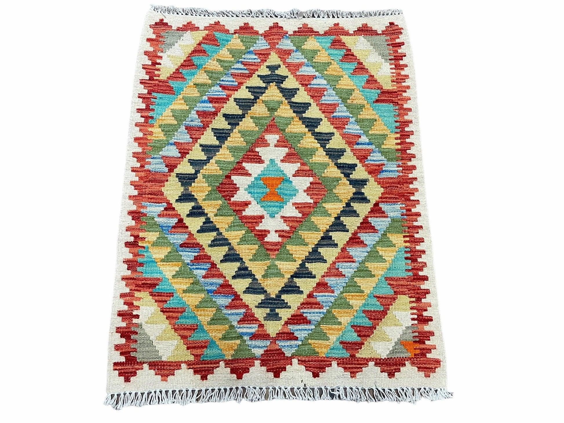 Small Kilim Rug 2x3 Colorful Turkish Kilim Accent Rug New Flatweave Wool Kilim Chobi Kilim Diamond Zigzag Playroom Rug - Nuvé
